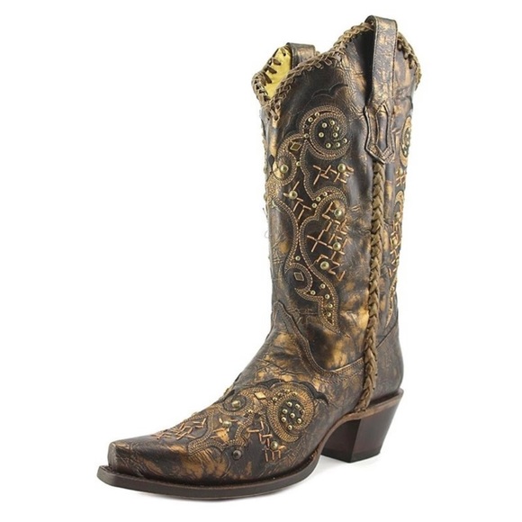 Corral Shoes - CORRAL Leather Laced Studded Embroidered Snip Toe Cowgirl Boots R1217 western